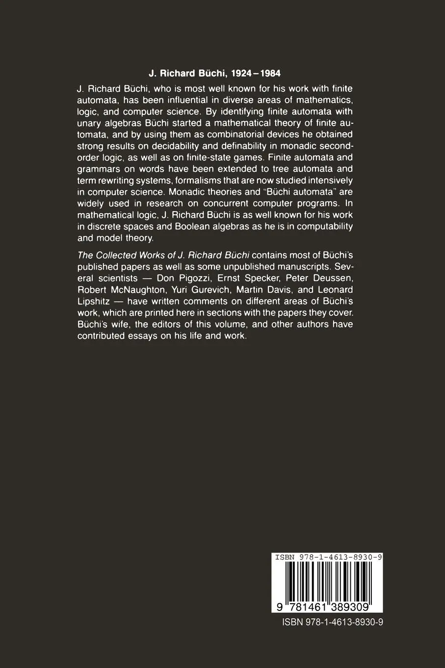 Rückseite: 9781461389309 | The Collected Works of J. Richard Büchi | J. Richard Büchi | Buch