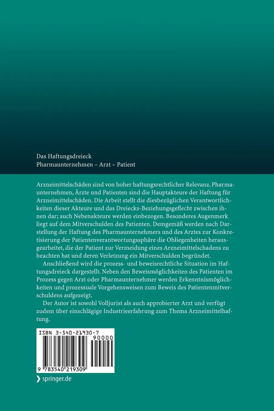 Rückseite: 9783540219309 | Das Haftungsdreieck Pharmaunternehmen - Arzt - Patient | Adem Koyuncu