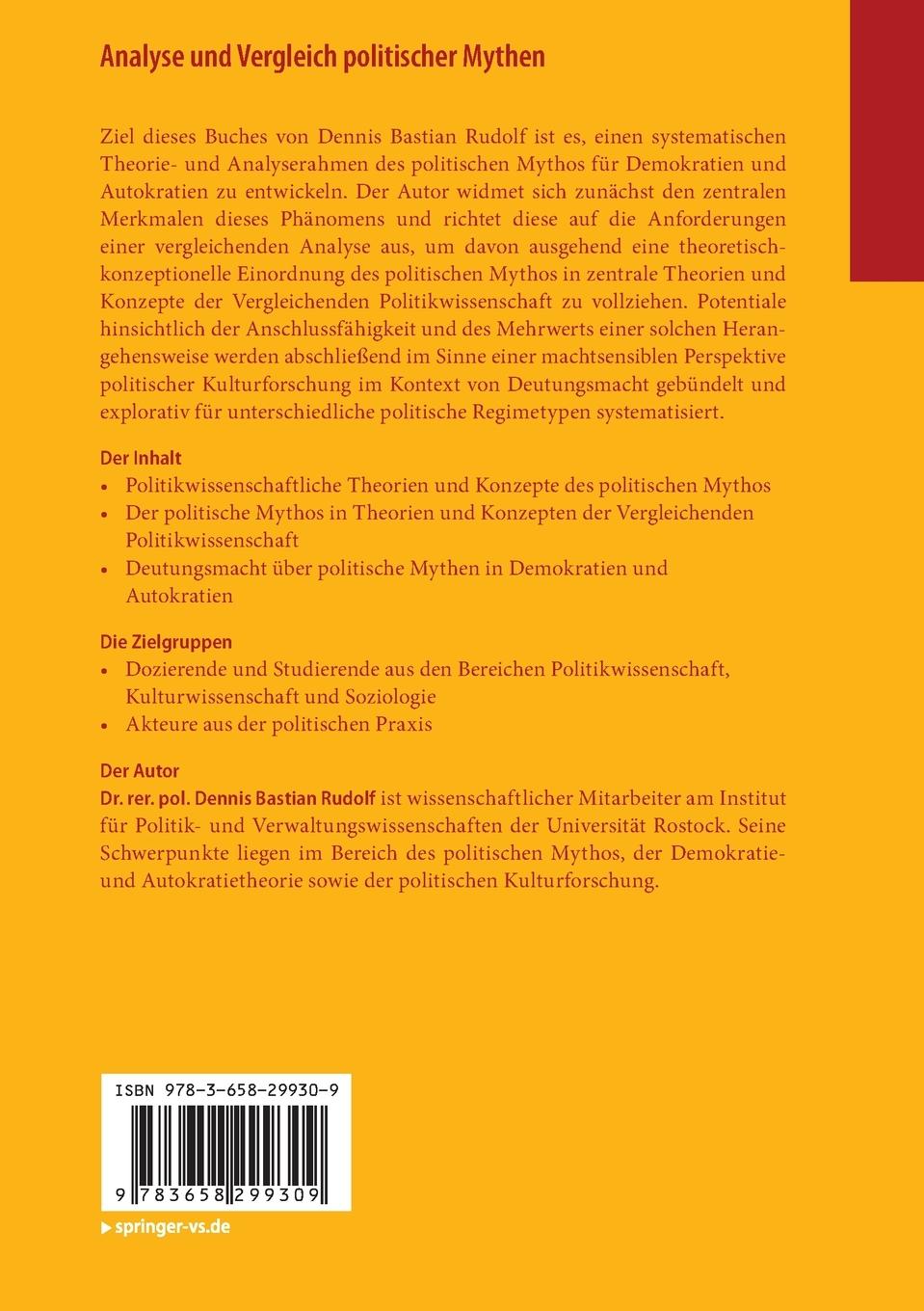 Rückseite: 9783658299309 | Analyse und Vergleich politischer Mythen | Dennis Bastian Rudolf | xi