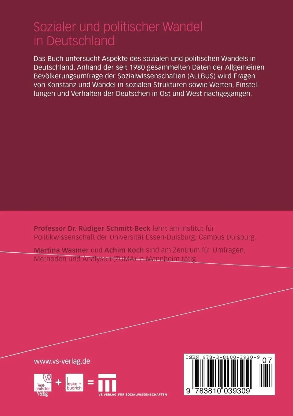Rückseite: 9783810039309 | Sozialer und politischer Wandel in Deutschland | Schmitt-Beck (u. a.)