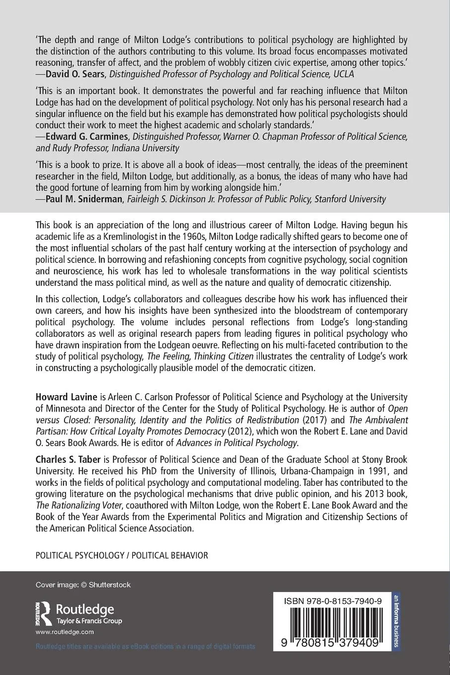 Rückseite: 9780815379409 | The Feeling, Thinking Citizen | Essays in Honor of Milton Lodge | Buch