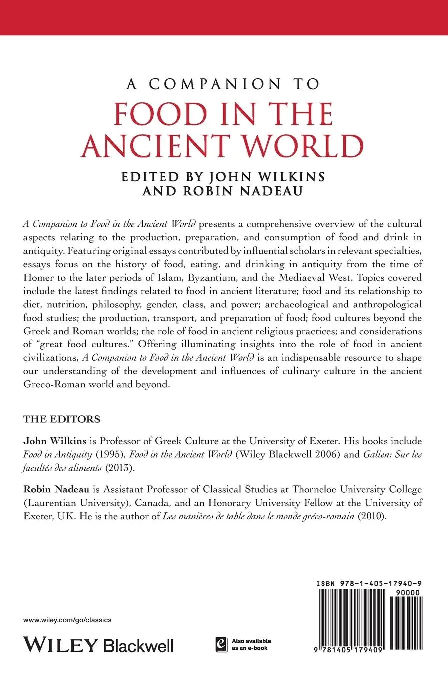 Rückseite: 9781405179409 | A Companion to Food in the Ancient World | John Wilkins (u. a.) | Buch