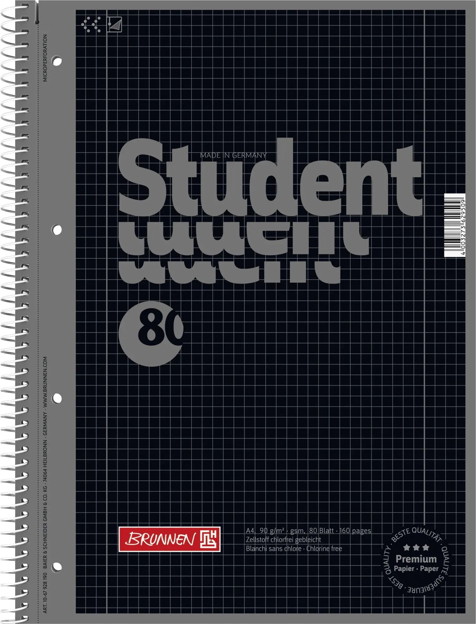 Cover: 4003273629509 | Brunnen Collegeblock Premium Student A4 kariert Lineatur 28 onyx