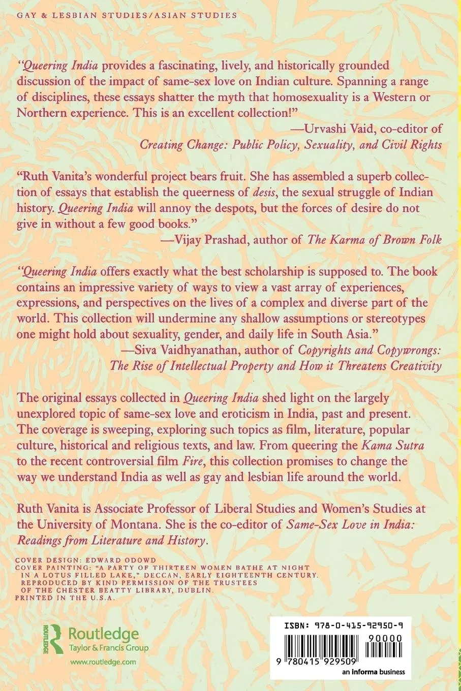 Rückseite: 9780415929509 | Queering India | Ruth Vanita | Taschenbuch | Englisch | 2001