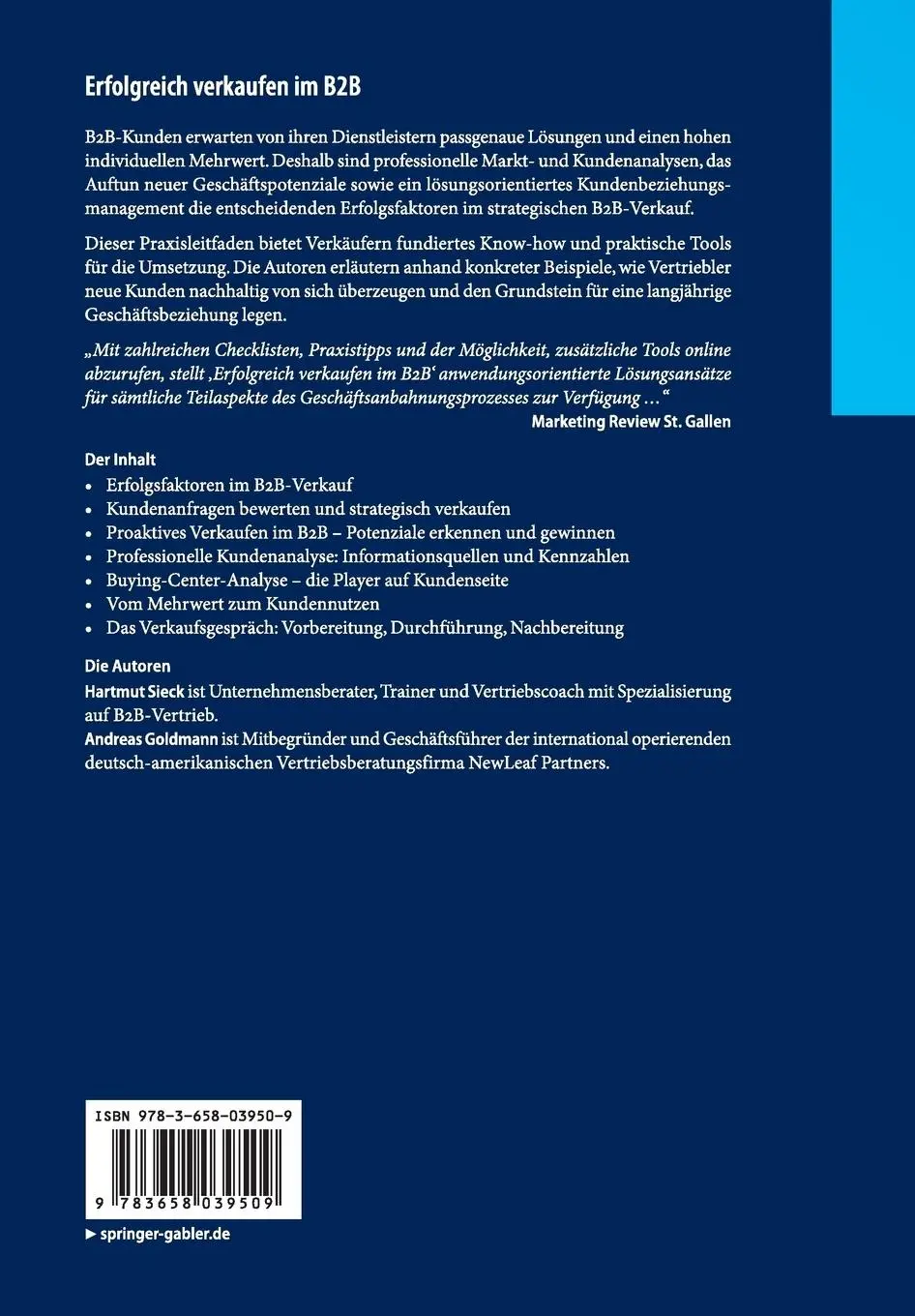 Rückseite: 9783658039509 | Erfolgreich verkaufen im B2B | Andreas Goldmann (u. a.) | Taschenbuch