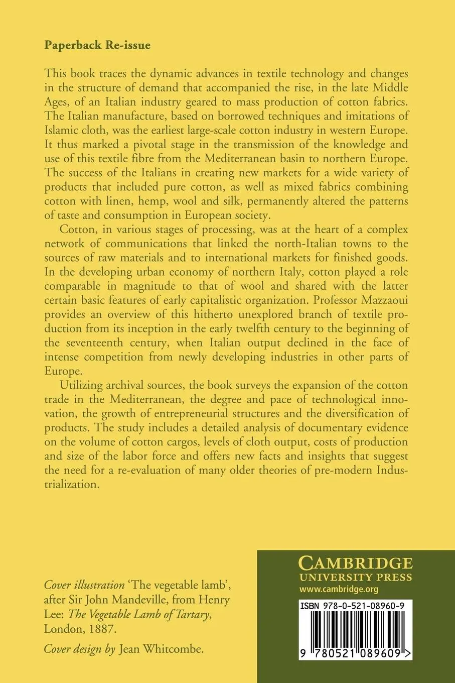 Rückseite: 9780521089609 | The Italian Cotton Industry in the Later Middle Ages, 1100 1600 | Buch