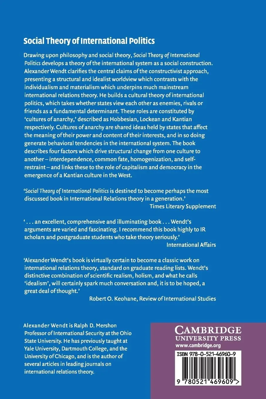 Rückseite: 9780521469609 | Social Theory of International Politics | Alexander Wendt | Buch