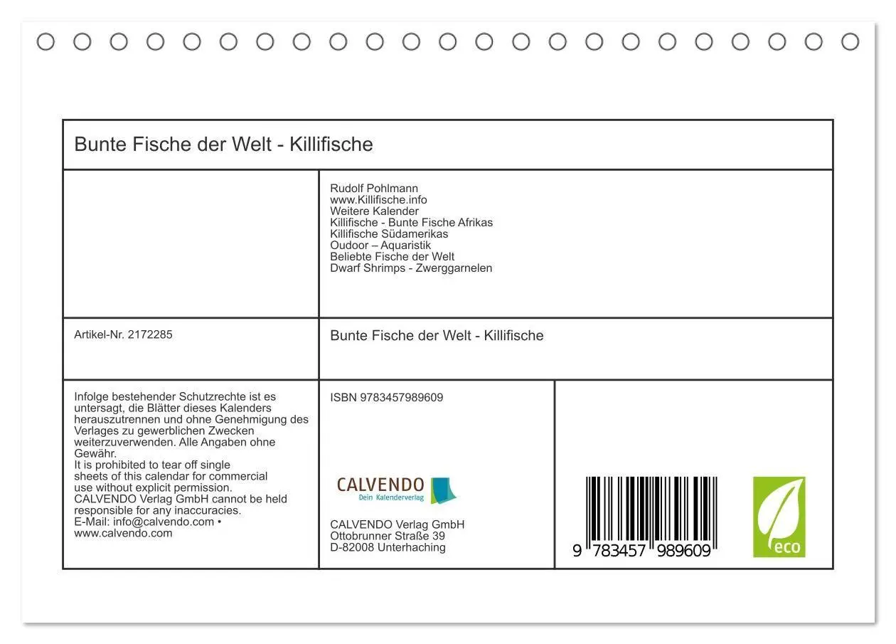 Bild: 9783457989609 | Bunte Fische der Welt - Killifische (Tischkalender 2026 DIN A5...