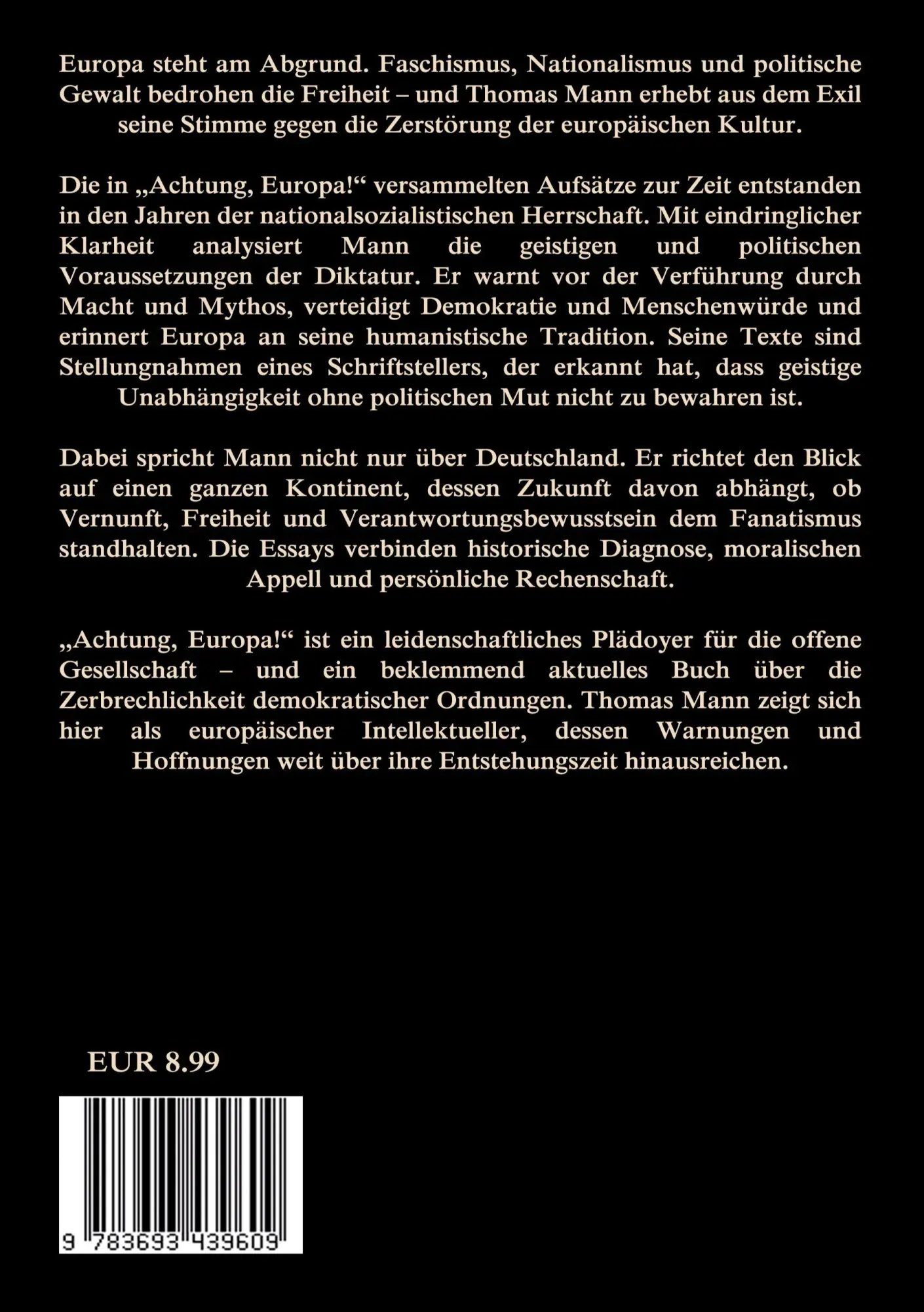 Rückseite: 9783693439609 | Achtung Europa! | Thomas Mann | Taschenbuch | 92 S. | Deutsch | 2026