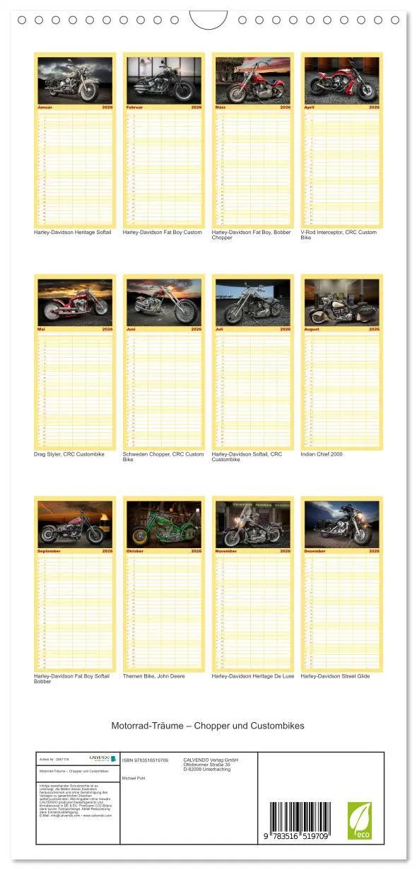 Bild: 9783516519709 | Familienplaner 2026 - Motorrad-Träume - Chopper und Custombikes mit...