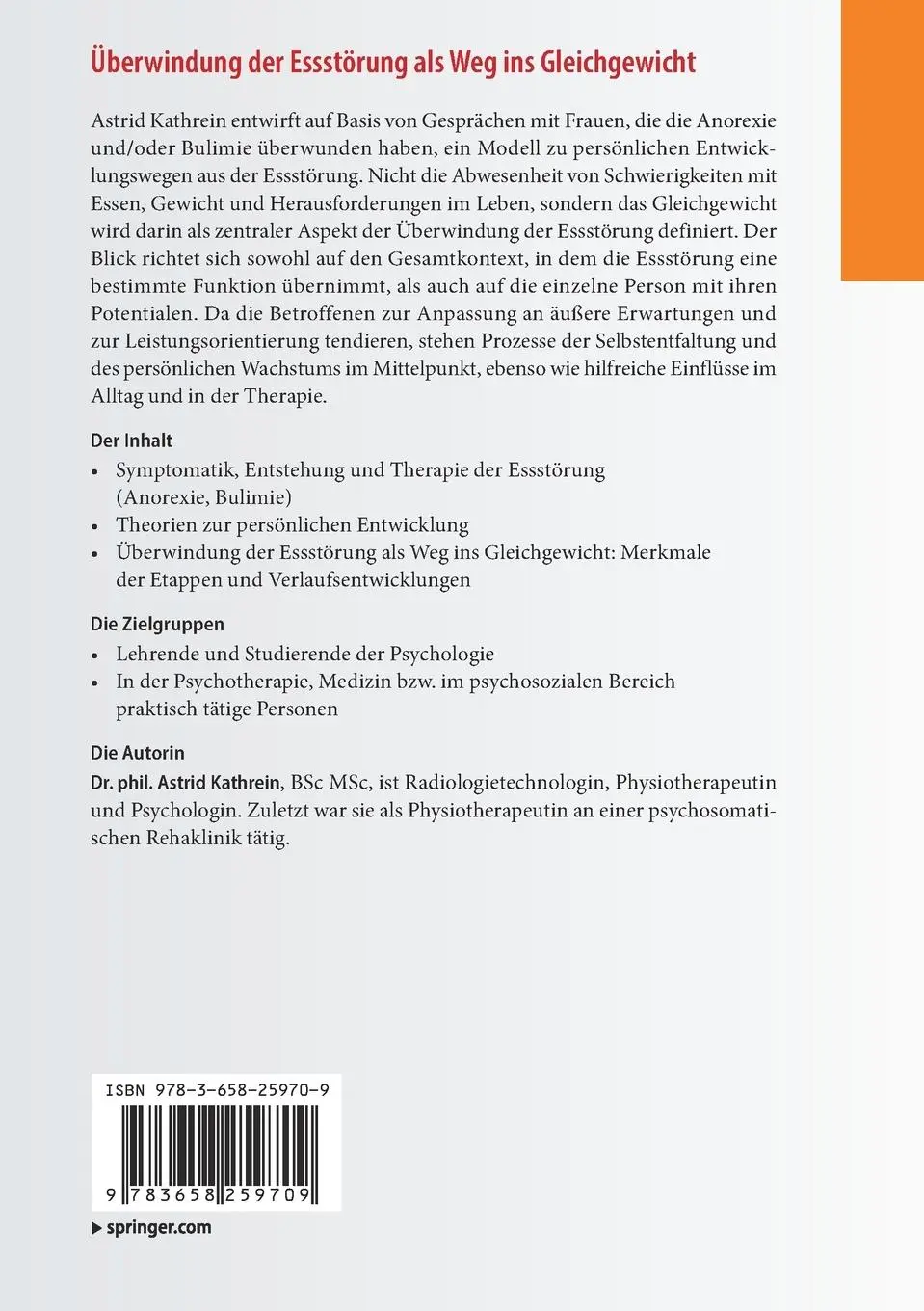 Rückseite: 9783658259709 | Überwindung der Essstörung als Weg ins Gleichgewicht | Astrid Kathrein