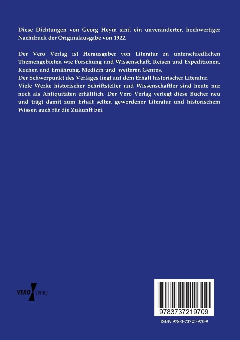 Rückseite: 9783737219709 | Dichtungen | Georg Heym | Taschenbuch | Paperback | 312 S. | Deutsch