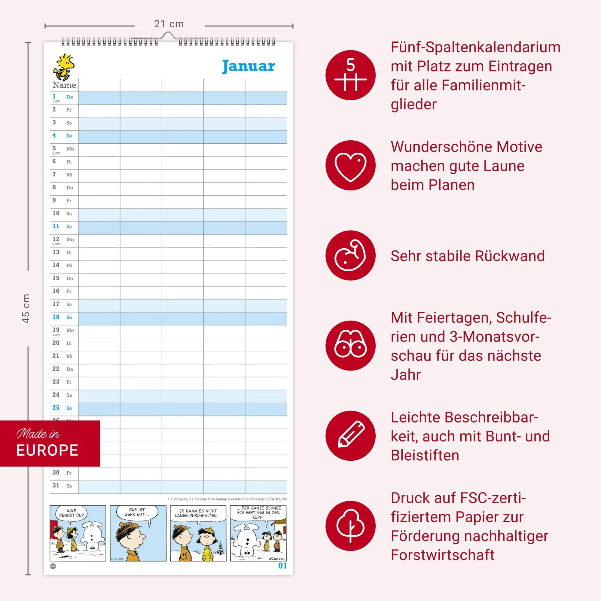 Bild: 9783756409709 | Peanuts Familienplaner 2026 | Heye | Kalender | Familienplaner Athesia