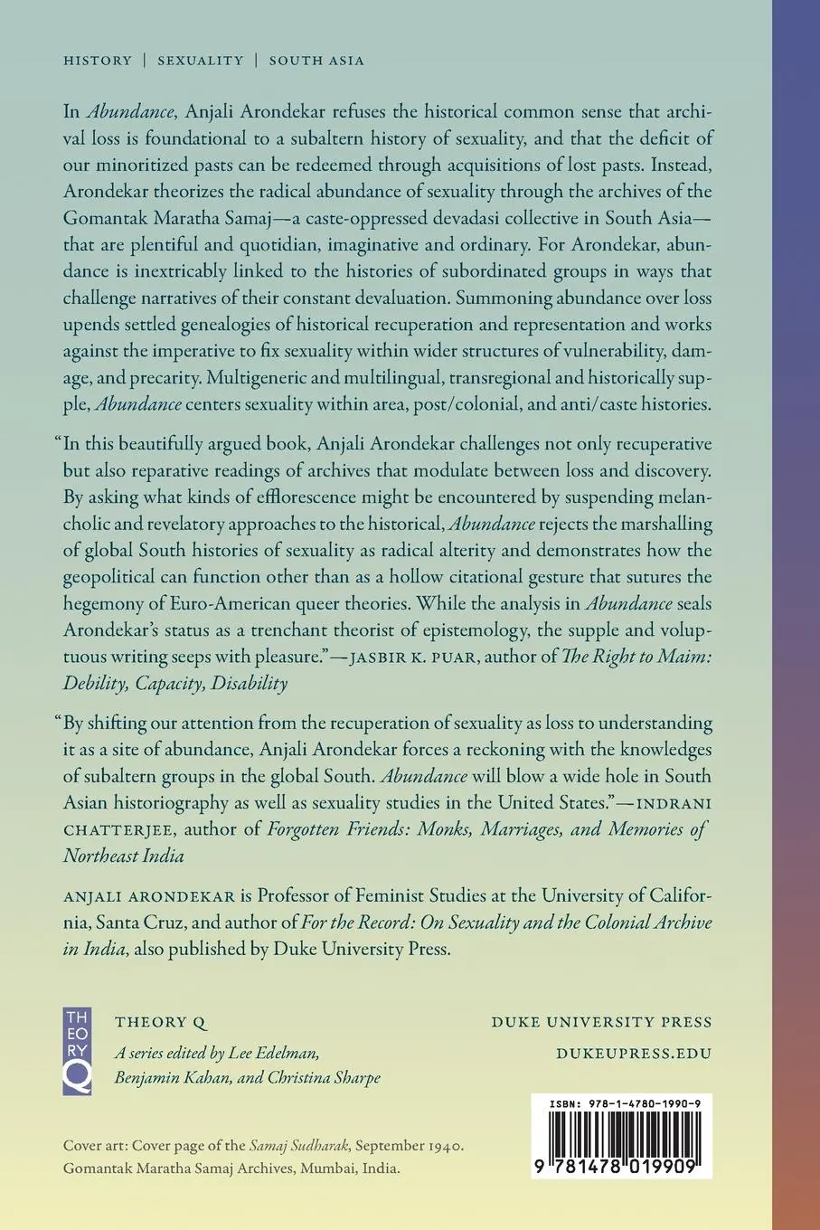 Rückseite: 9781478019909 | Abundance | Sexuality's History | Anjali Arondekar | Taschenbuch