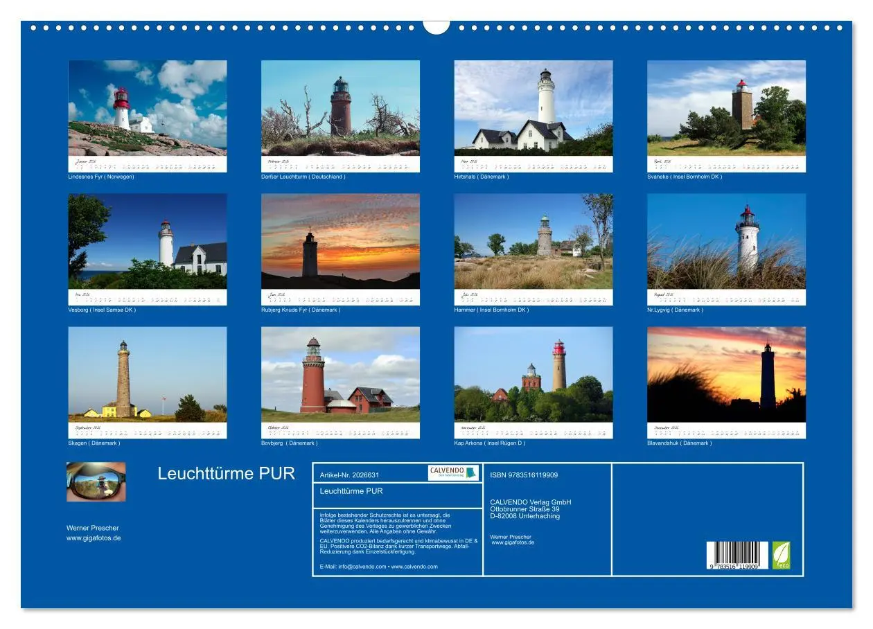 Bild: 9783516119909 | Leuchttürme PUR (Wandkalender 2026 DIN A2 quer), CALVENDO...
