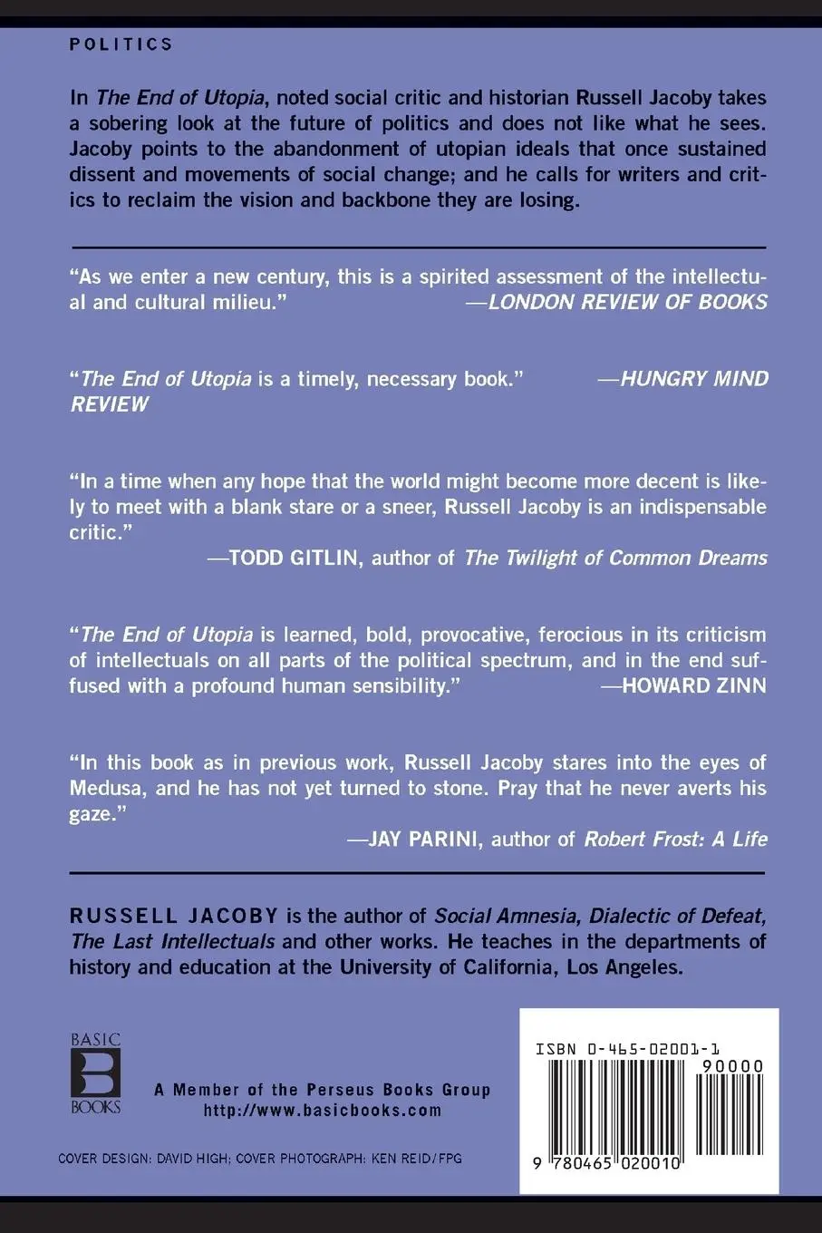 Rückseite: 9780465020010 | The End of Utopia | Politics and Culture in an Age of Apathy | Jacoby