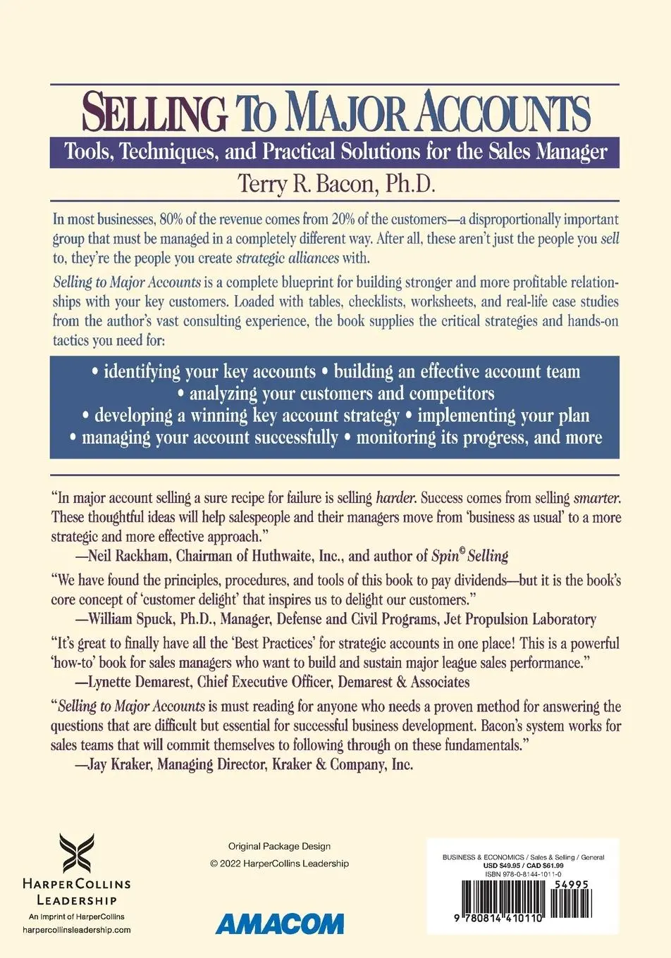 Rückseite: 9780814410110 | Selling to Major Accounts | Terry Bacon | Taschenbuch | Englisch