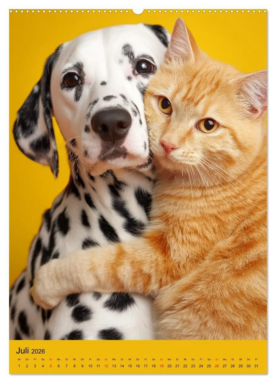 Bild: 9783516670110 | Freundschaftskalender - Katzen und Hunde, beste Freunde in Umarmung...