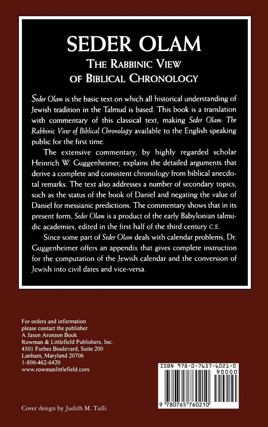Rückseite: 9780765760210 | Seder Olam | The Rabbinic View of Biblical Chronology | Rabbah | Buch