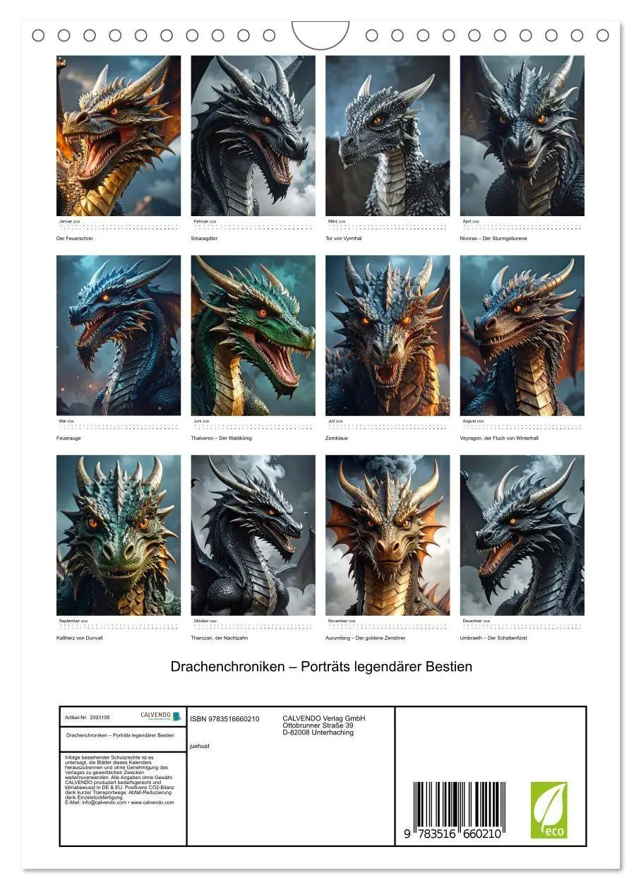 Bild: 9783516660210 | Drachenchroniken - Porträts legendärer Bestien (Wandkalender 2026...