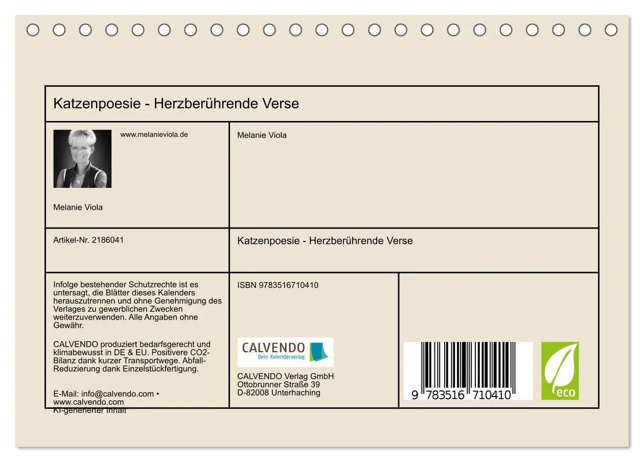 Bild: 9783516710410 | Katzenpoesie - Herzberührende Verse (Tischkalender 2026 DIN A5...
