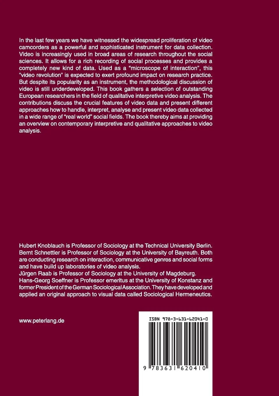 Rückseite: 9783631620410 | Video Analysis: Methodology and Methods | Hubert Knoblauch (u. a.)