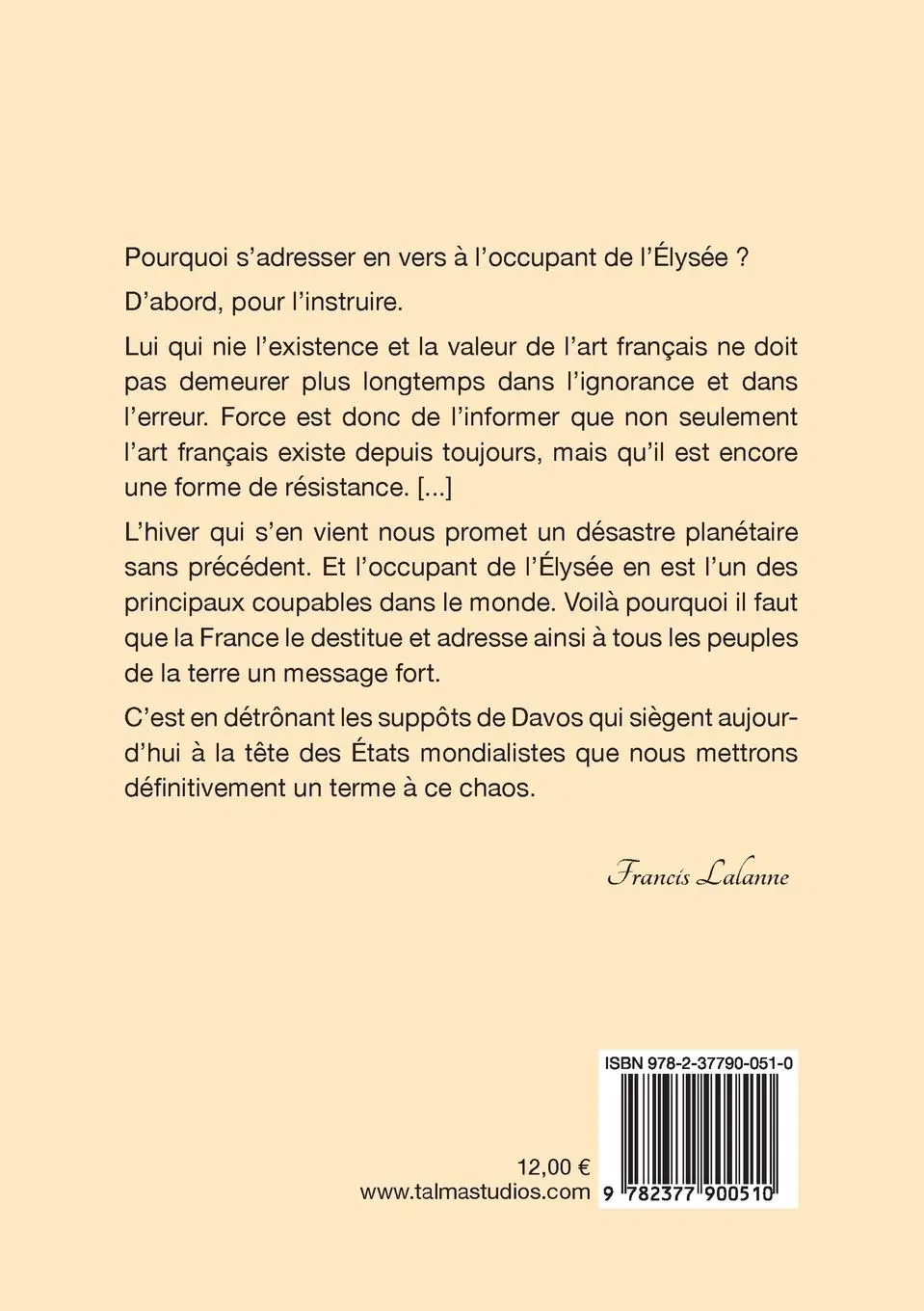 Rückseite: 9782377900510 | Lettre en vers à l'occupant de l'Élysée, à la Représentation...