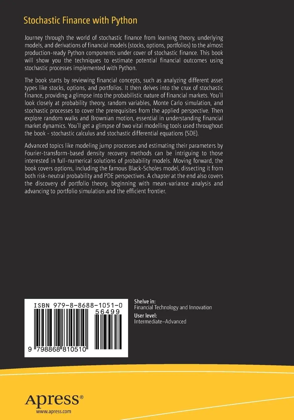 Rückseite: 9798868810510 | Stochastic Finance with Python | Avishek Nag | Taschenbuch | xiv