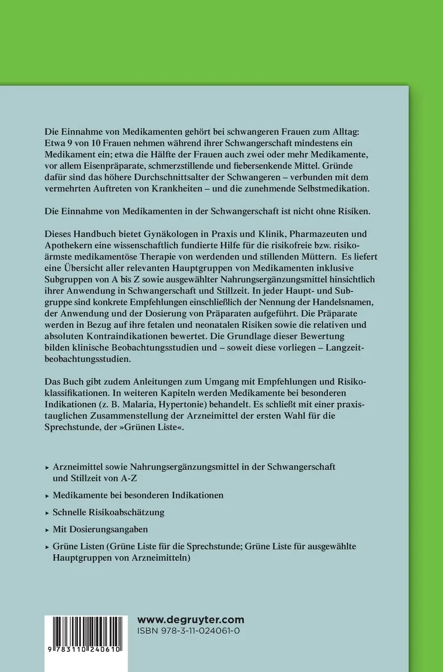 Rückseite: 9783110240610 | Arzneimittel und Nahrungsergänzungsmittel in Schwangerschaft und...