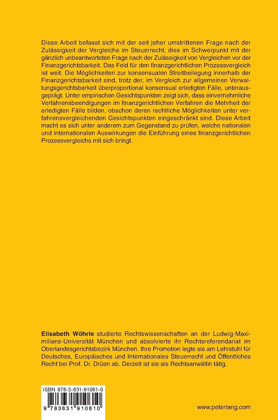 Rückseite: 9783631910610 | Der finanzgerichtliche Prozessvergleich | Elisabeth Catherine Wöhrle