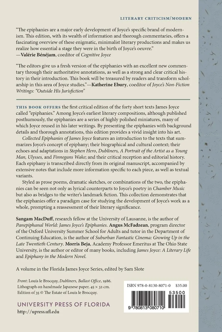 Rückseite: 9780813080710 | Collected Epiphanies of James Joyce | A Critical Edition | James Joyce
