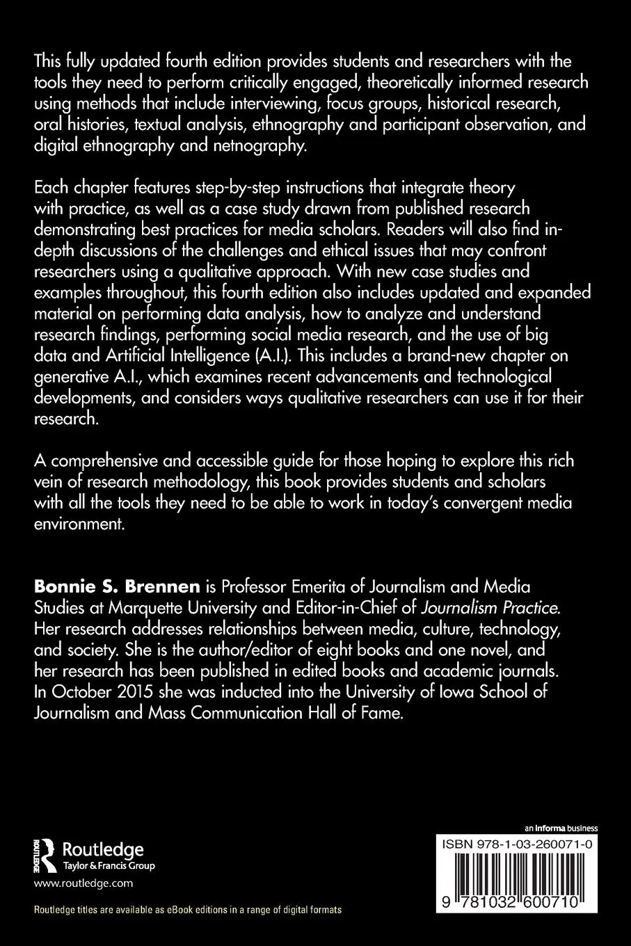 Rückseite: 9781032600710 | Qualitative Research Methods for Media Studies | Bonnie S. Brennen