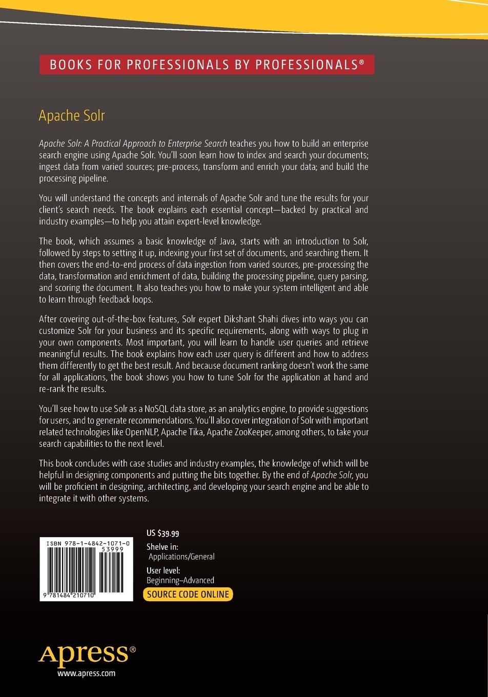 Rückseite: 9781484210710 | Apache Solr | A Practical Approach to Enterprise Search | Shahi | Buch