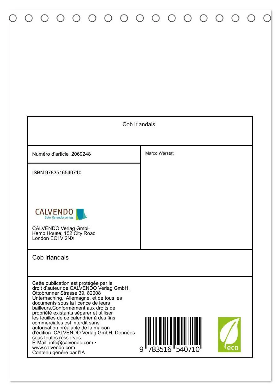 Bild: 9783516540710 | Cob irlandais (Calendrier de bureau 2026 DIN A5 horizontal),...
