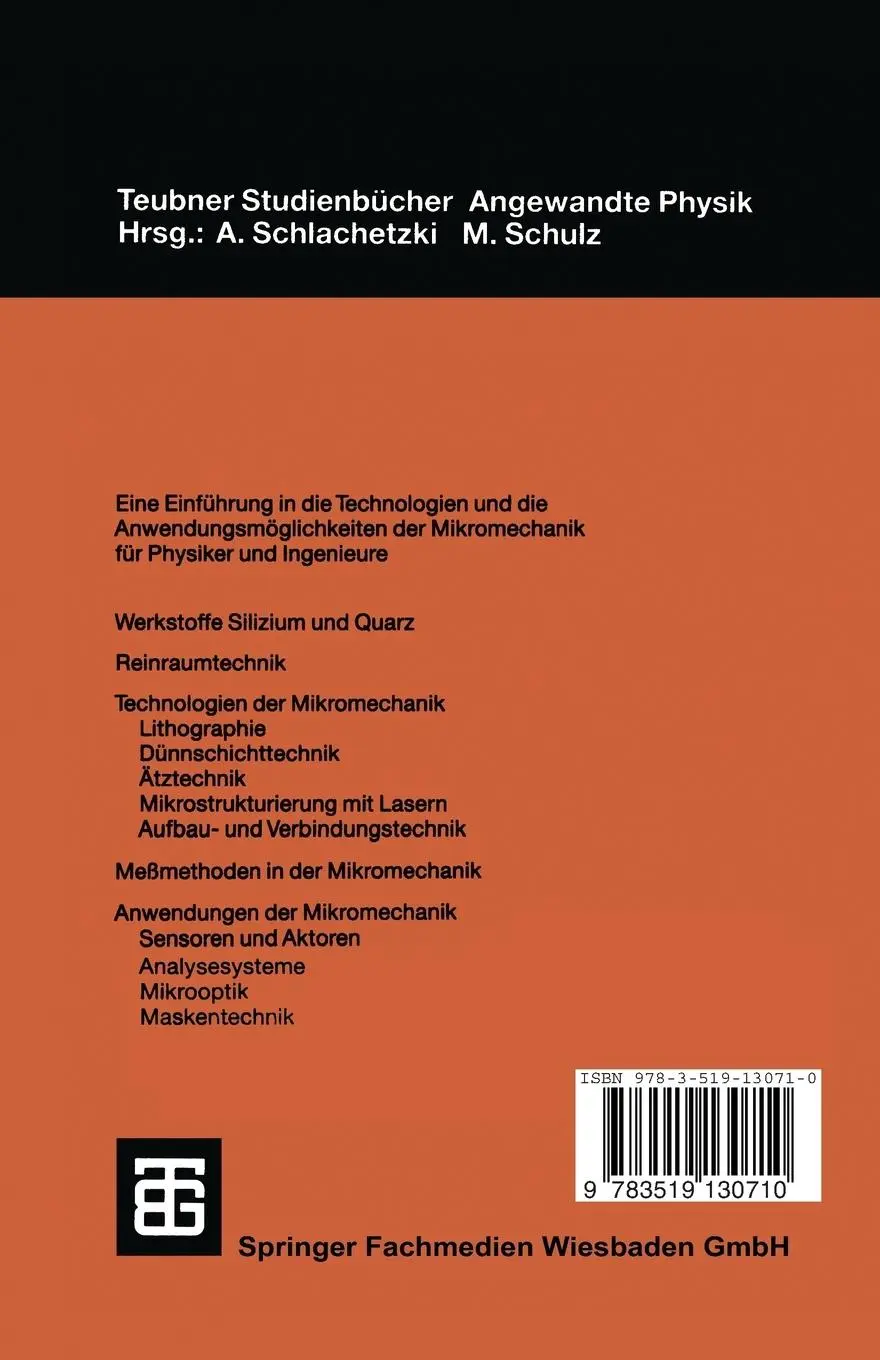 Rückseite: 9783519130710 | Mikromechanik | Einführung in Technologie und Anwendungen | Buch