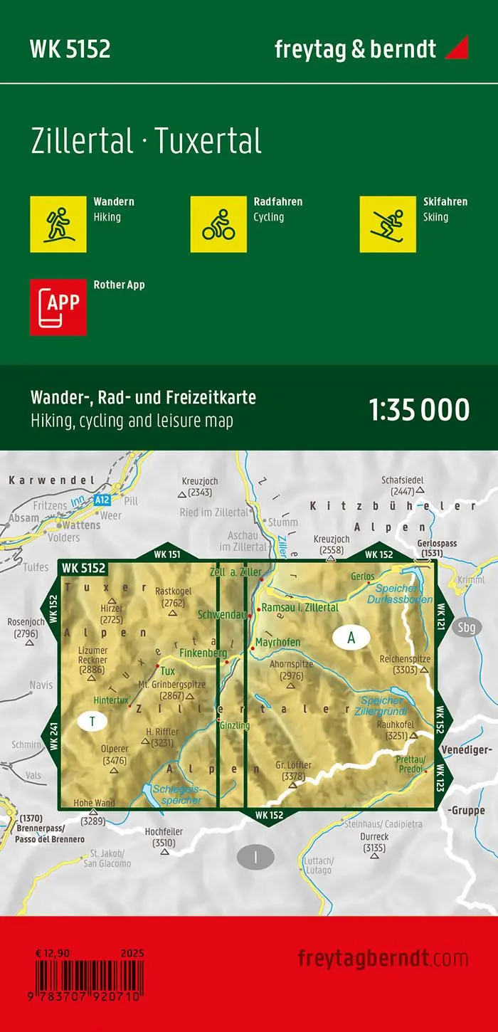 Rückseite: 9783707920710 | freytag &amp; berndt Wanderkarte WK 5152 Zillertal, Hinteres Zillertal,...