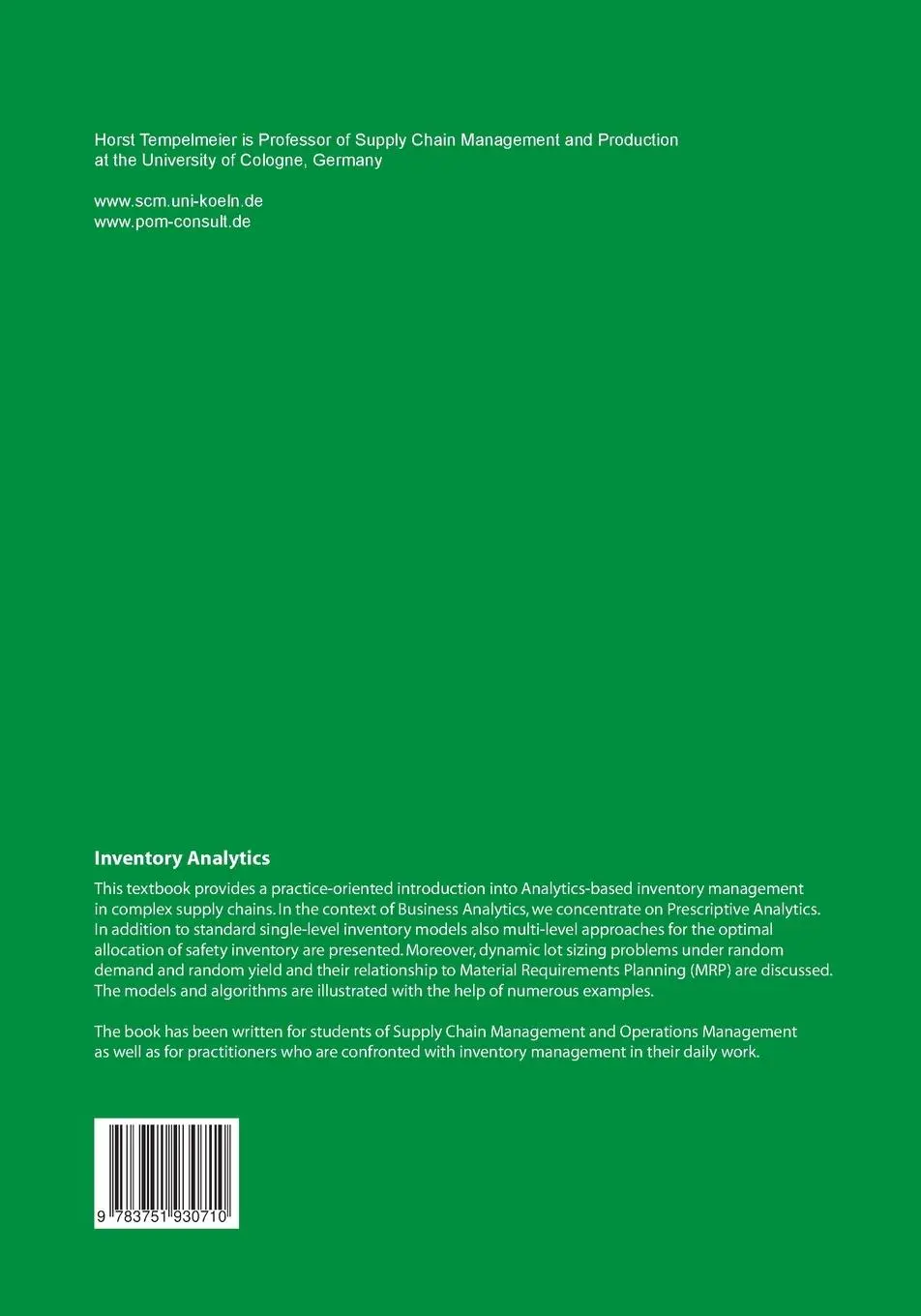 Rückseite: 9783751930710 | Inventory Analytics | Prescriptive Analytics in Supply Chains | Buch