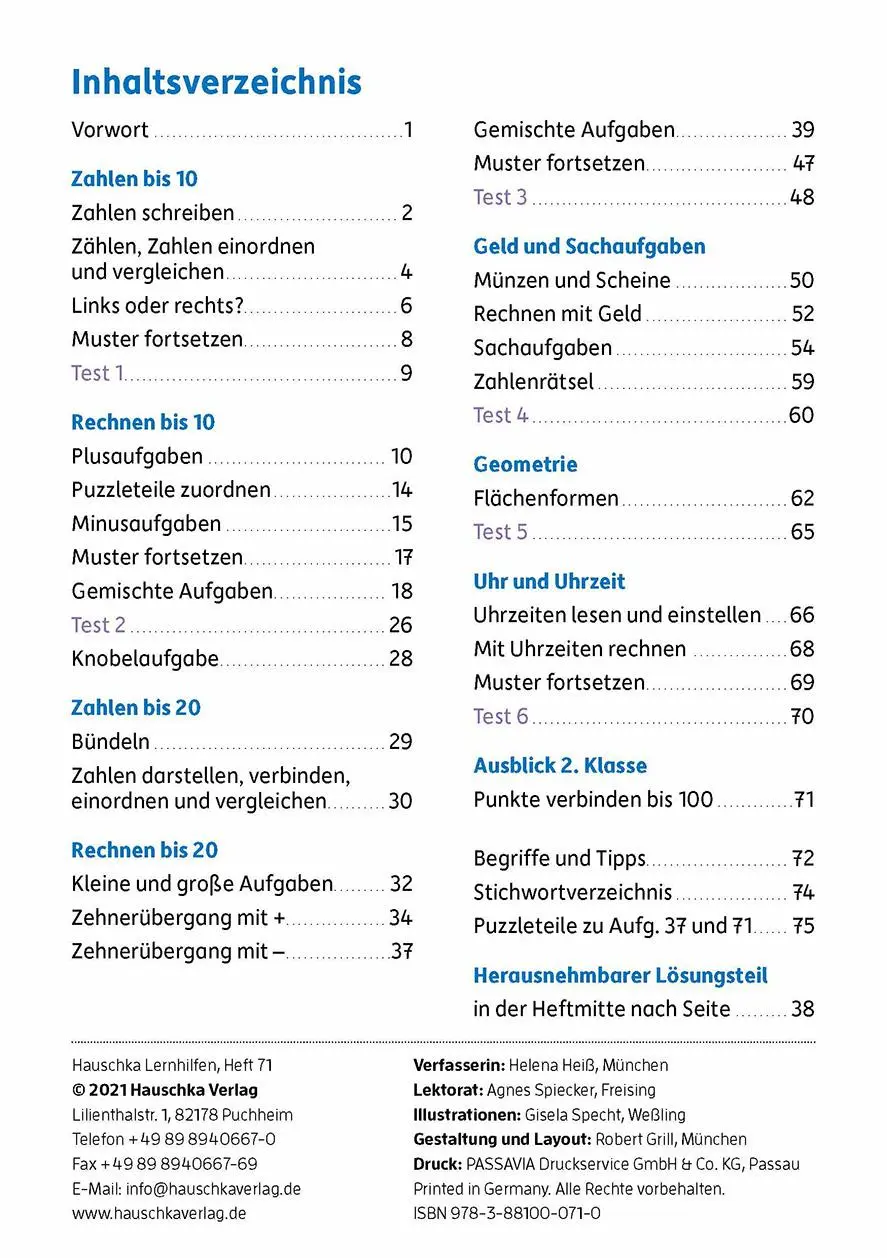 Bild: 9783881000710 | Mathe trainieren 1. Klasse | Helena Heiß | Broschüre | 104 S. | 2014