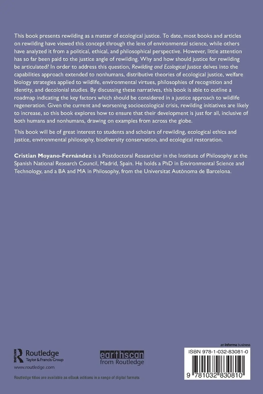 Rückseite: 9781032830810 | Rewilding and Ecological Justice | Cristian Moyano-Fernández | Buch