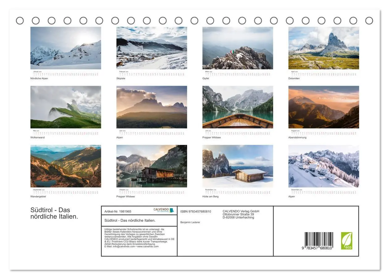 Bild: 9783457680810 | Südtirol - Das nördliche Italien. (Tischkalender 2026 DIN A5 quer),...