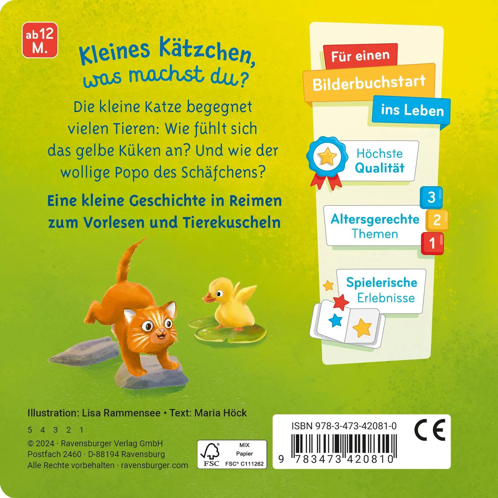 Rückseite: 9783473420810 | Mein liebstes Vorlese-Fühlbuch - Die kleine Katze | Maria Höck | Buch