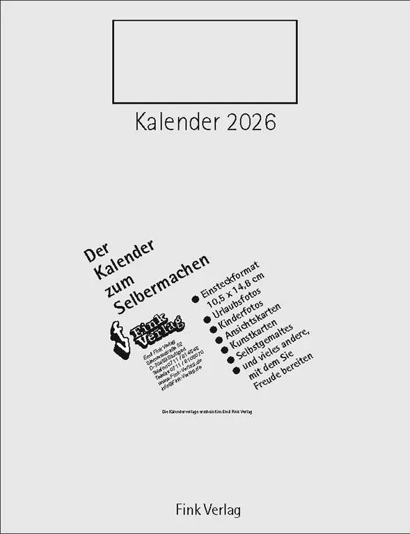 Cover: 9783771720810 | Kalender zum Selbermachen 2026 | Einsteckkalender [Titel Quer] | Fink