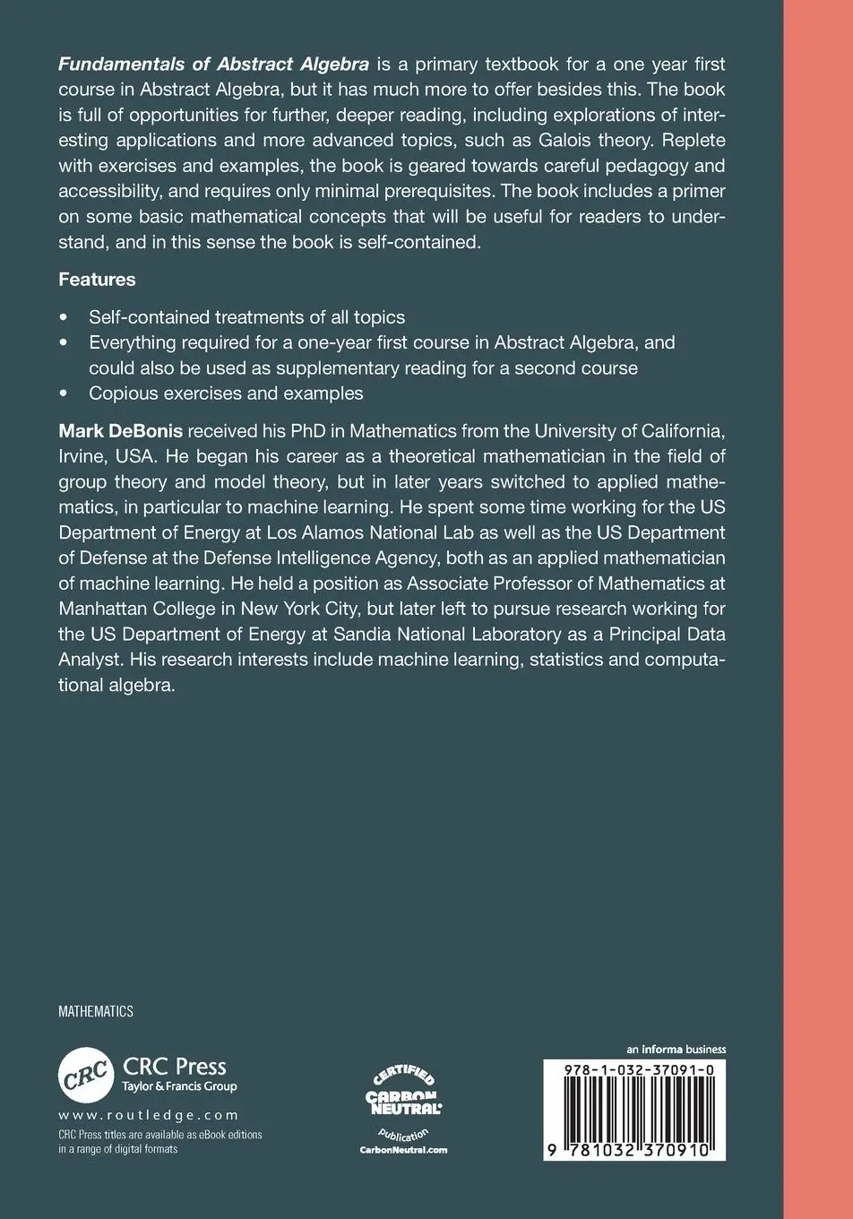 Rückseite: 9781032370910 | Fundamentals of Abstract Algebra | Mark J. Debonis | Taschenbuch