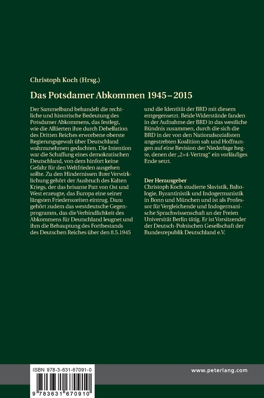 Rückseite: 9783631670910 | Das Potsdamer Abkommen 1945-2015 | Christoph Koch | Buch | Deutsch