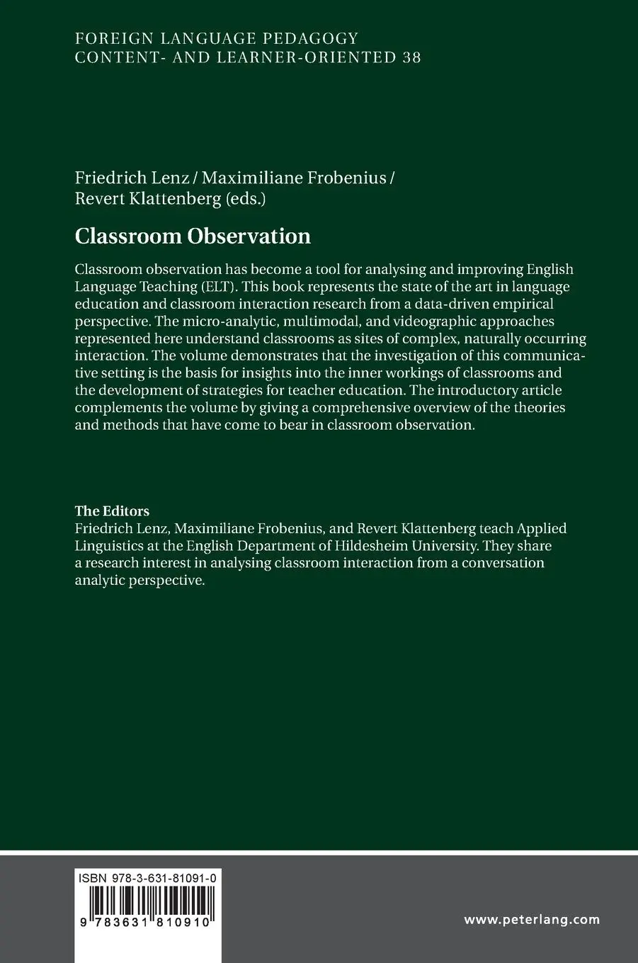 Rückseite: 9783631810910 | Classroom Observation | Friedrich Lenz (u. a.) | Buch | Gebunden