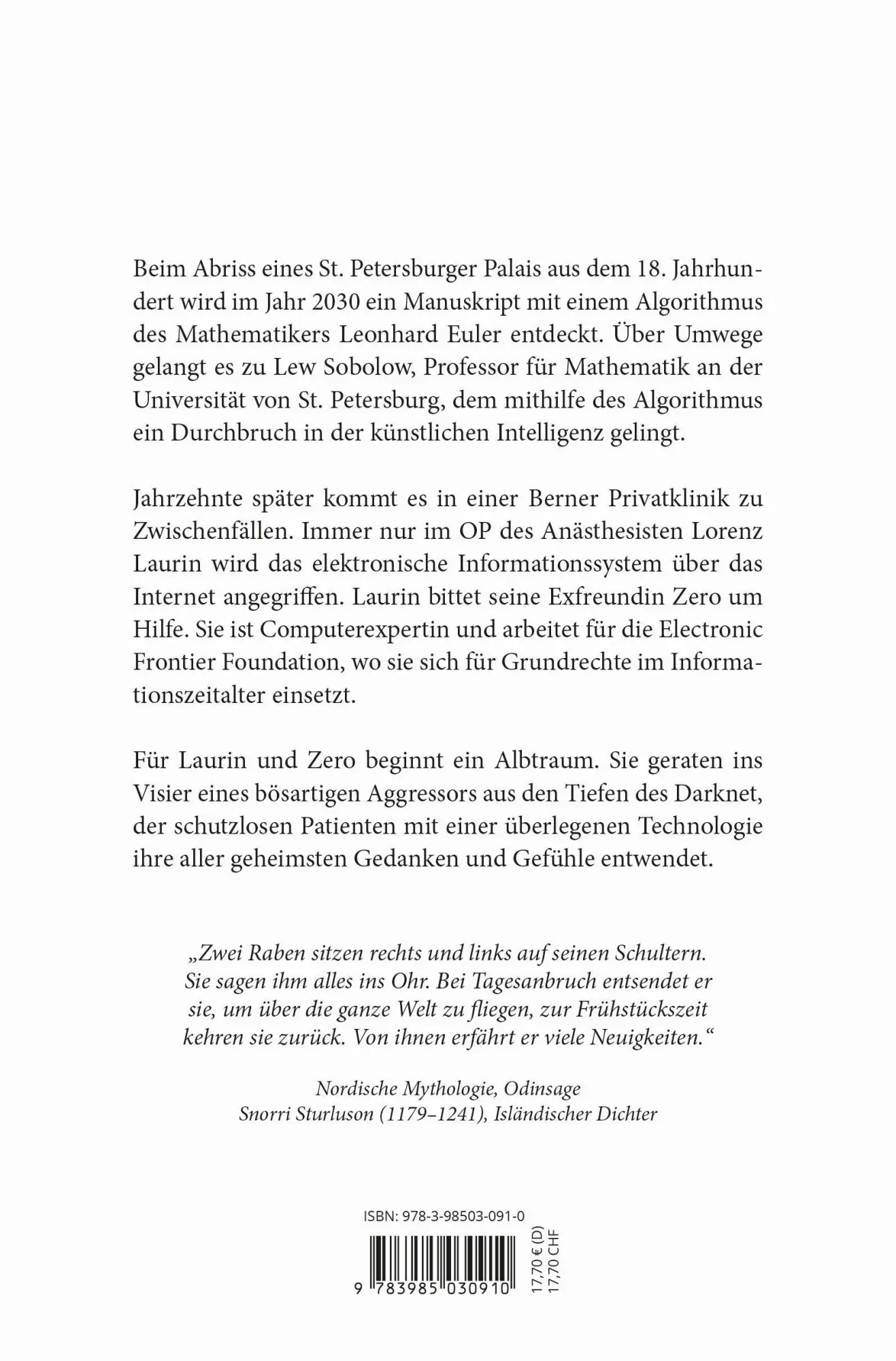 Bild: 9783985030910 | Der lange Spaziergang des Leonhard Euler | Thriller | Wilhelm zu Dohna