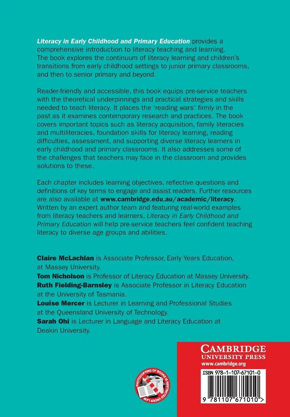 Rückseite: 9781107671010 | Literacy in Early Childhood and Primary Education | Mclachlan (u. a.)