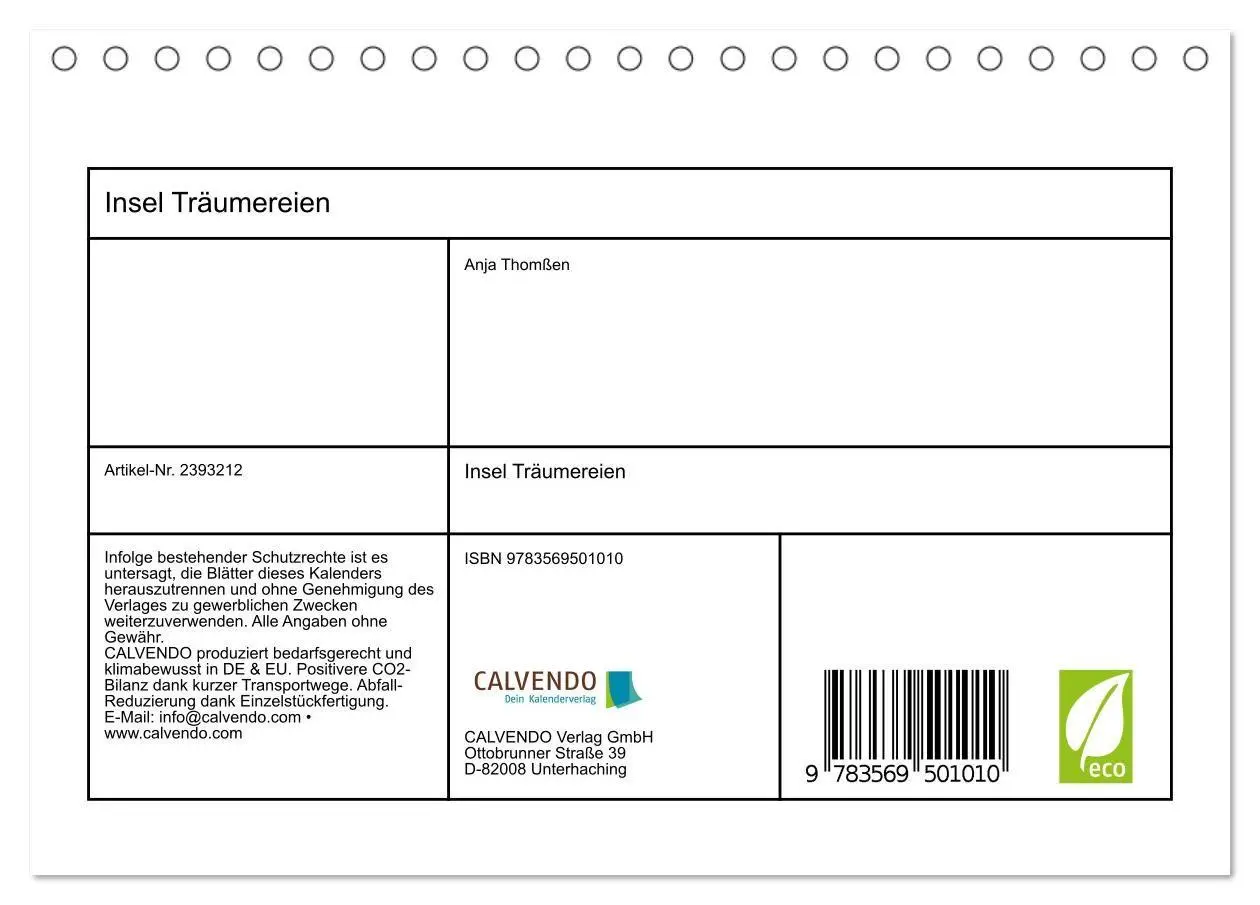 Bild: 9783569501010 | Insel Träumereien (Tischkalender 2027 DIN A5 quer), CALVENDO...