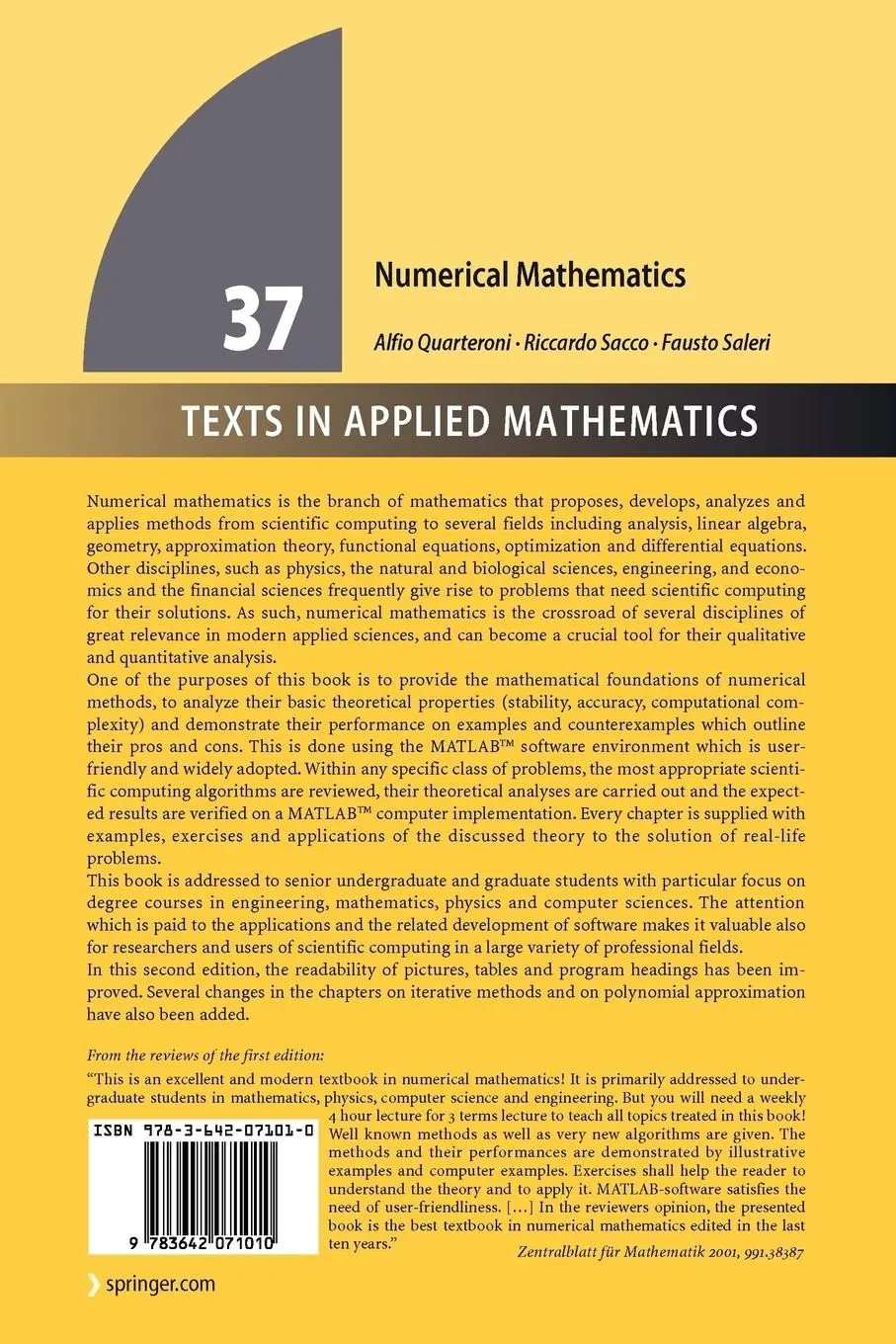 Rückseite: 9783642071010 | Numerical Mathematics | Alfio Quarteroni (u. a.) | Taschenbuch | xviii