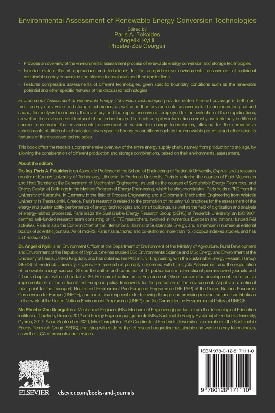 Rückseite: 9780128171110 | Environmental Assessment of Renewable Energy Conversion Technologies